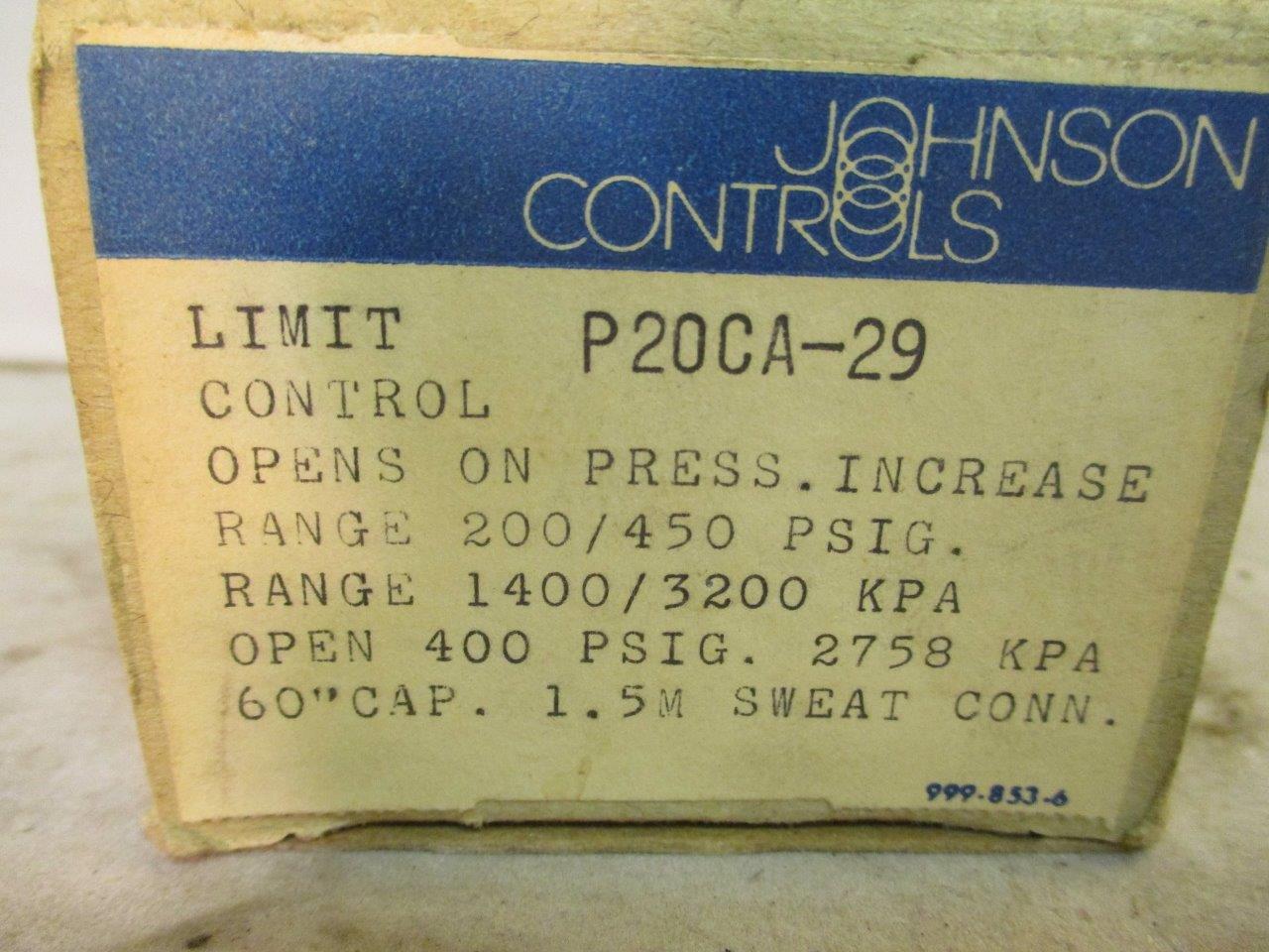 Johnson Controls P20CA-29 Limit Control