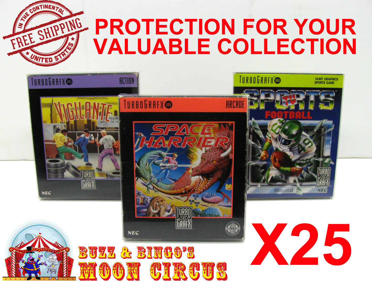 25X TURBOGRAFX 16 CIB GAME - CLEAR PROTECTIVE BOX PROTECTORS SLEEVE CASE