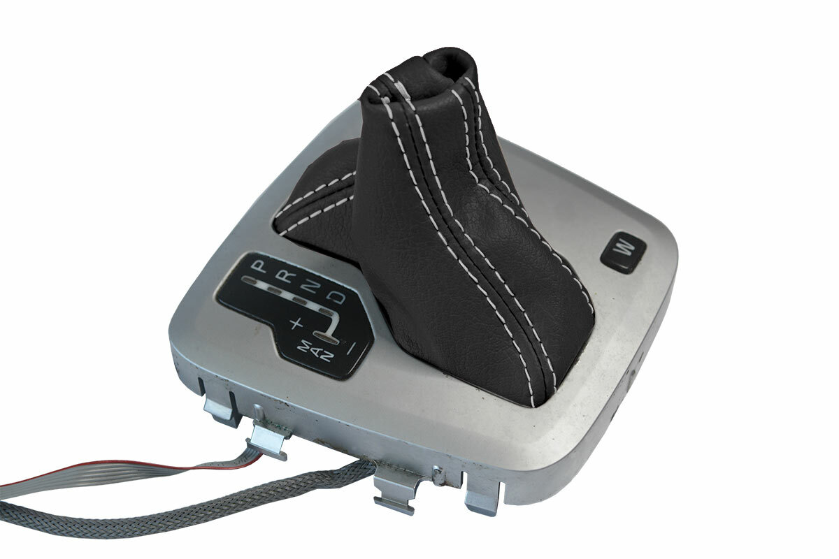 Automatic Shift Boot Cover Leather for Volvo XC90 2003-2014 Black White Stitch