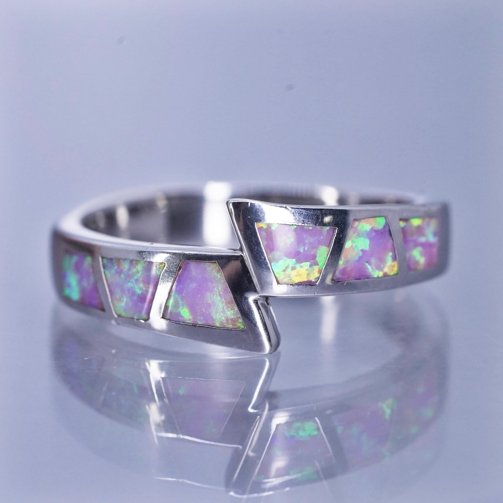 Size 8.25, southwestern Sterling 925 silver handmade band ring with opal