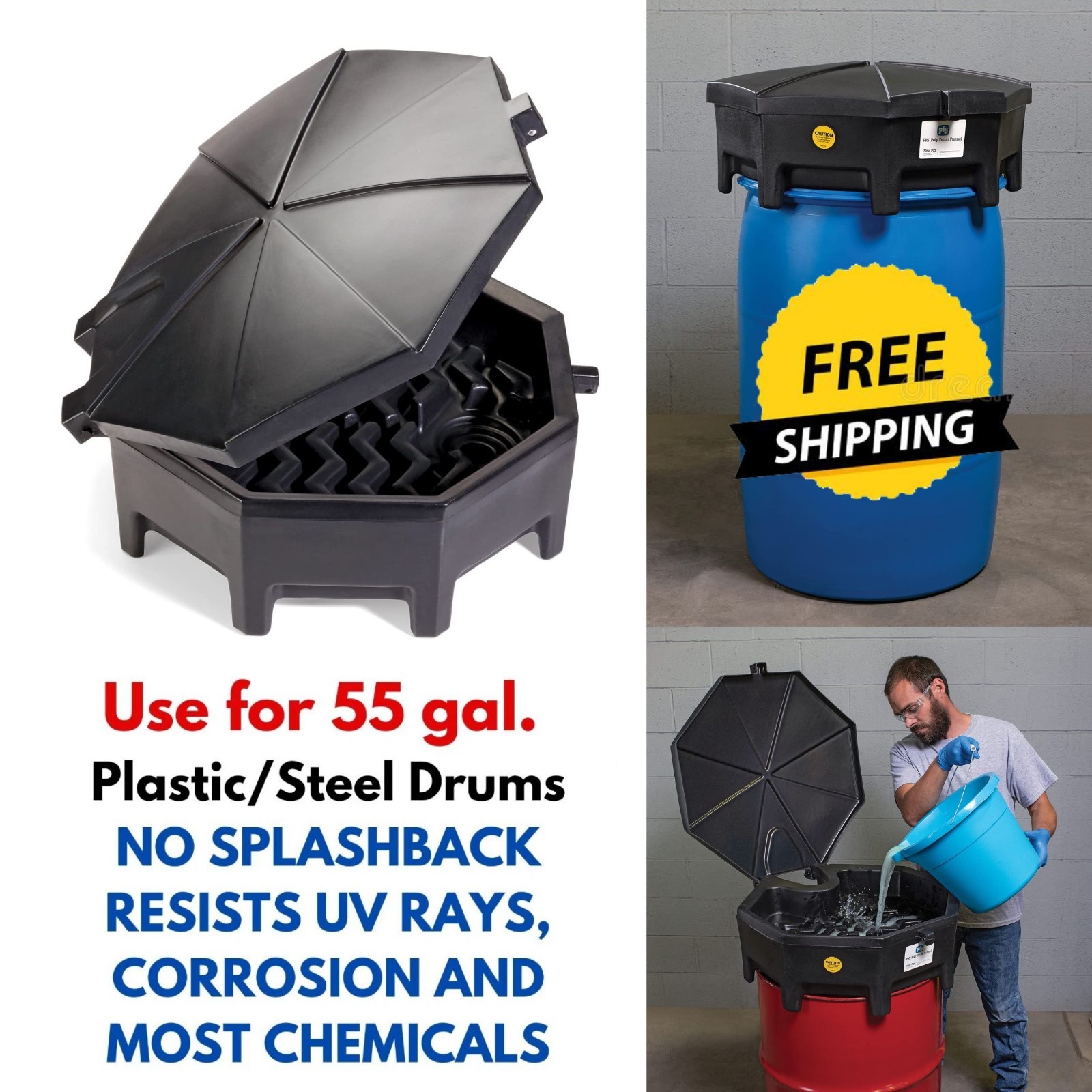 Drum Funnel Pouring Waste Oil for 55Gal Plastic/Steel Drum Barrel Anti Splashing