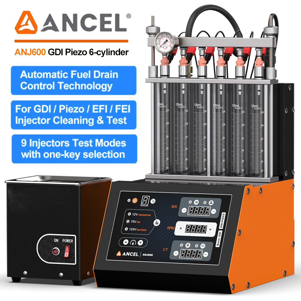 ANCEL ANJ600 GDI Piezo Fuel Injector Cleaner Tester Ultrasonic Cleaning Machine
