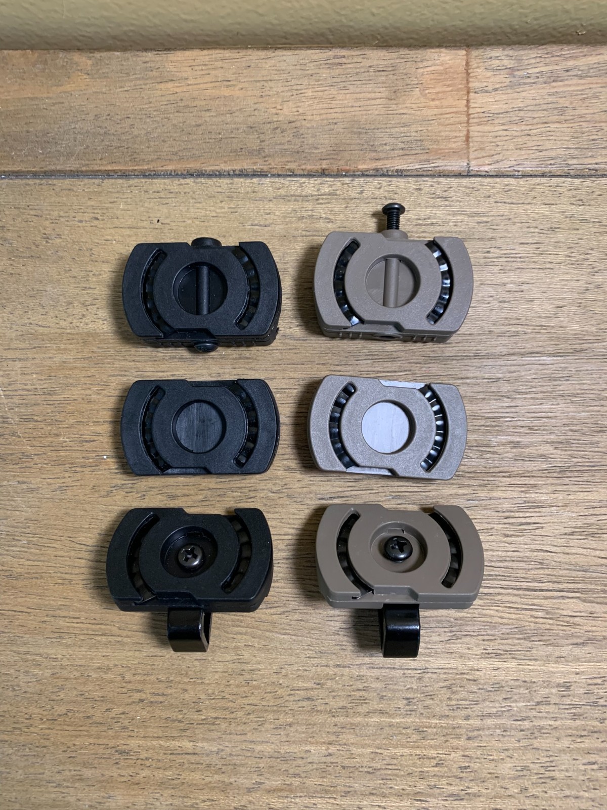 Lot of 6 Tan & Black MPLS Switch Helmet, Hat, Picatinny Rail Mounts