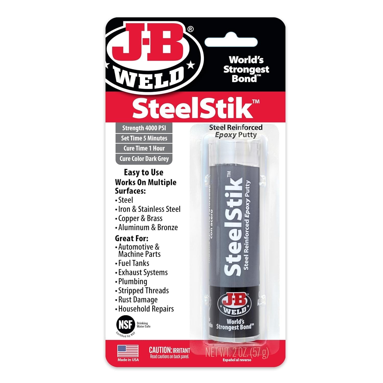 J-B Weld 8267 SteelStik 57g Steel Reinforced Epoxy Repair Putty Steel Stick RM48