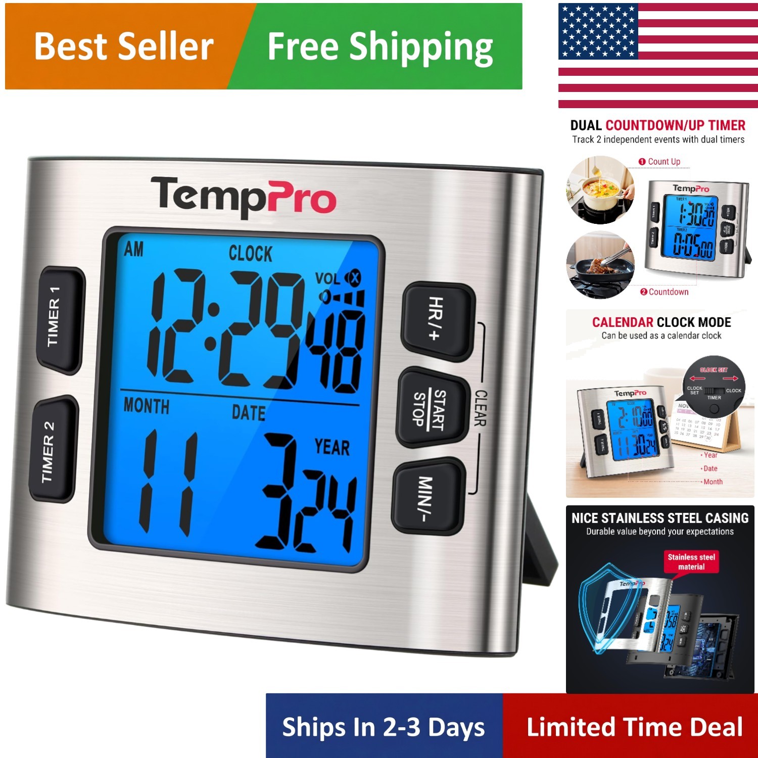 TM02 Timer with Dual Alarms & Memory Function - Stylish & Functional