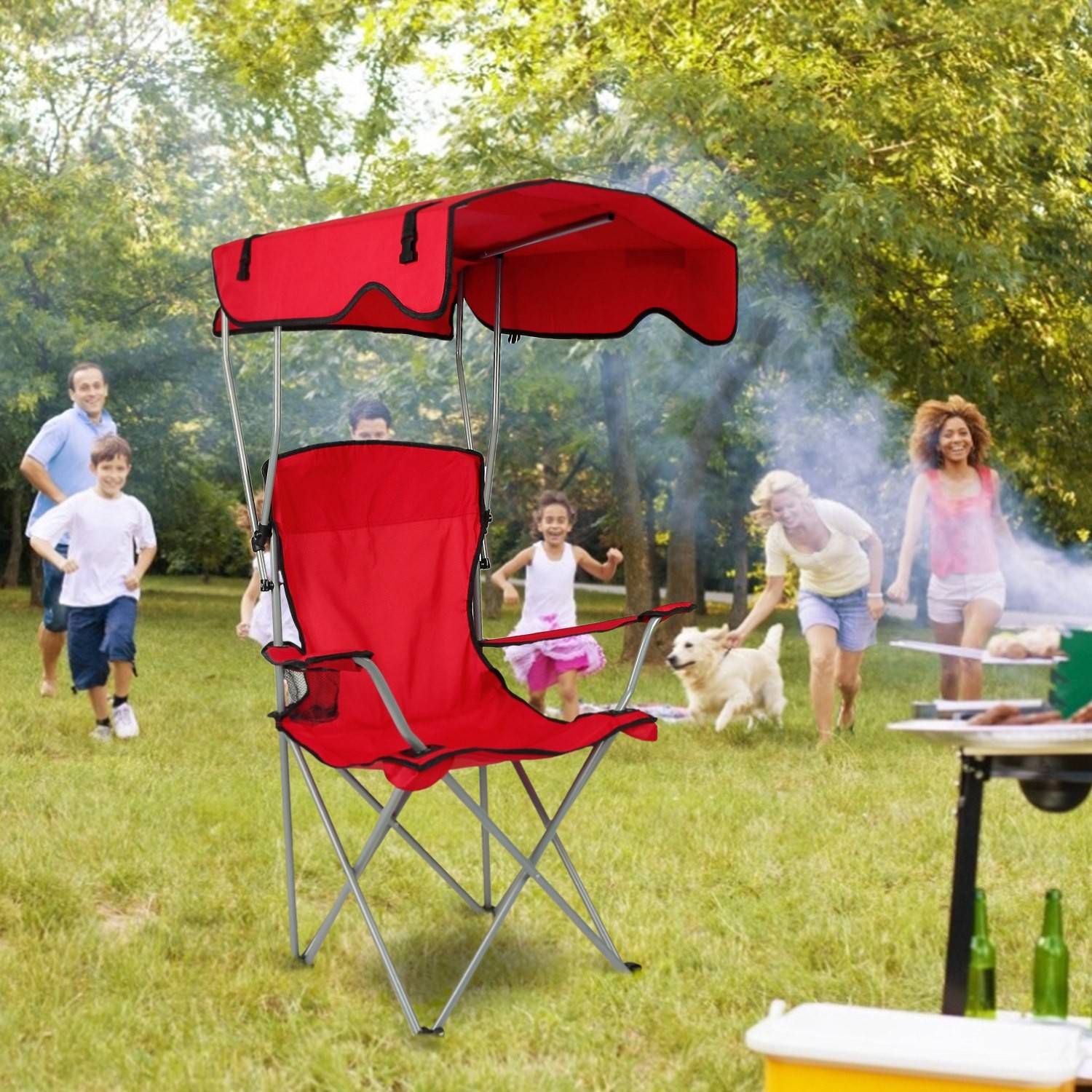 Camping Chair With Sunshade, Foldable Portable Rain Shelter Chair