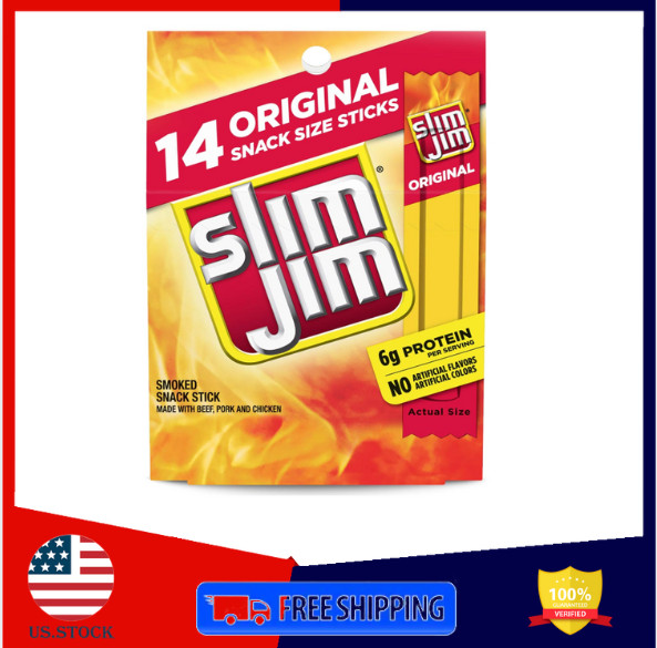 Slim Jim Original Smoked Snack Stick Meat Snack Sized 0.28 Oz14 Count