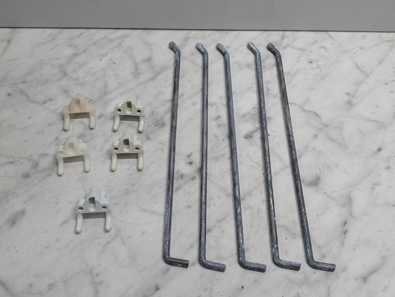 Metal Pegboard Hooks ~10" Lot of 5 w/ Plastic Clips Garage Shop Storage Retail