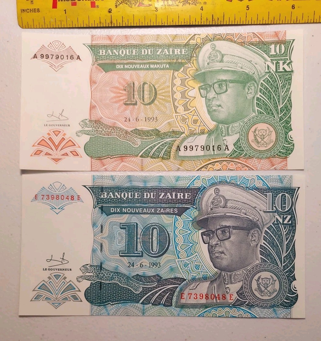 1993 Zaire 10 Nouveaux Makuta and 10 Nouveaux Zaires UNC Set