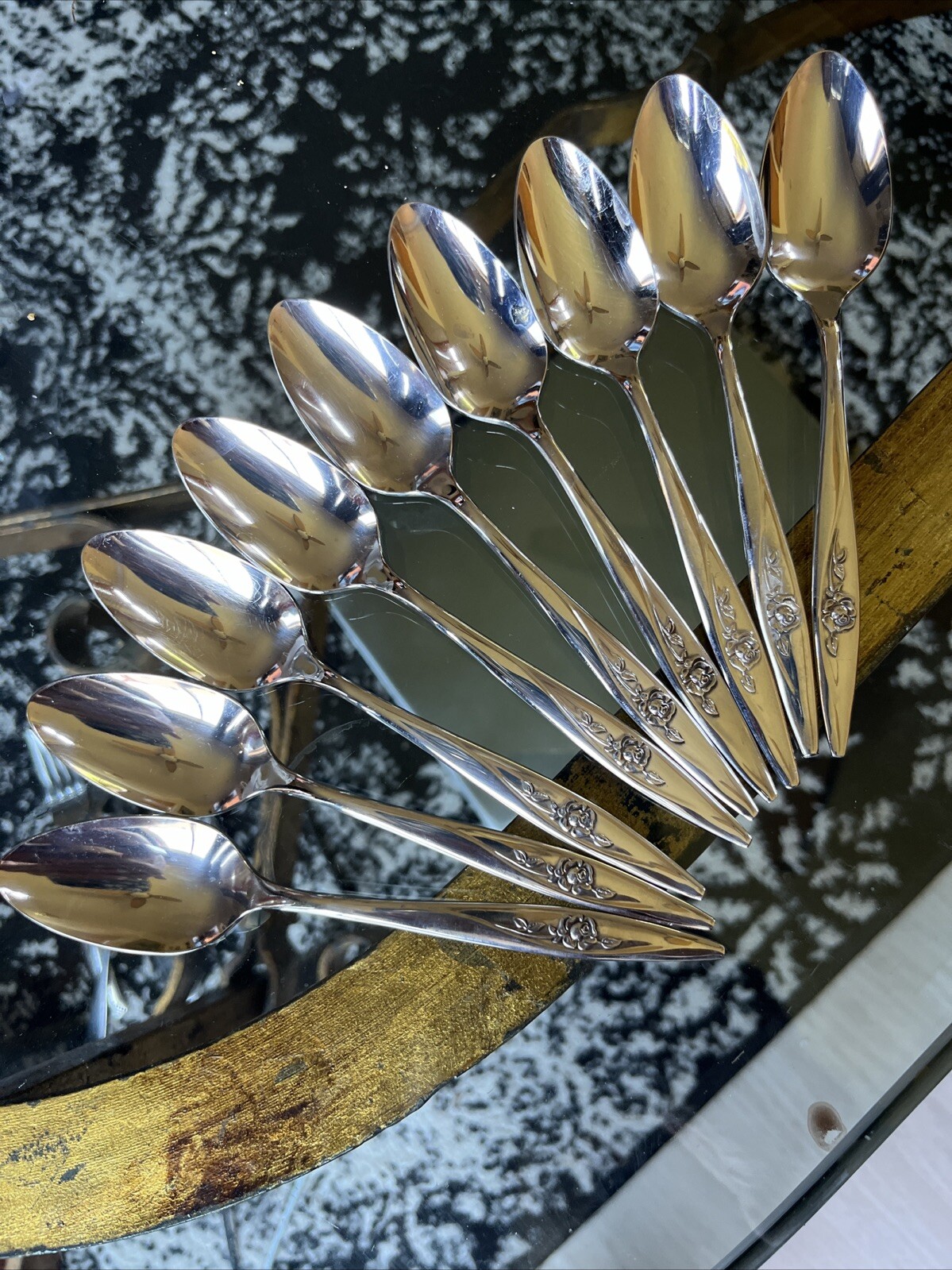 Oneida Oneidacraft Deluxe Stainless Teaspoons Lasting Rose Flatware Set Of 9