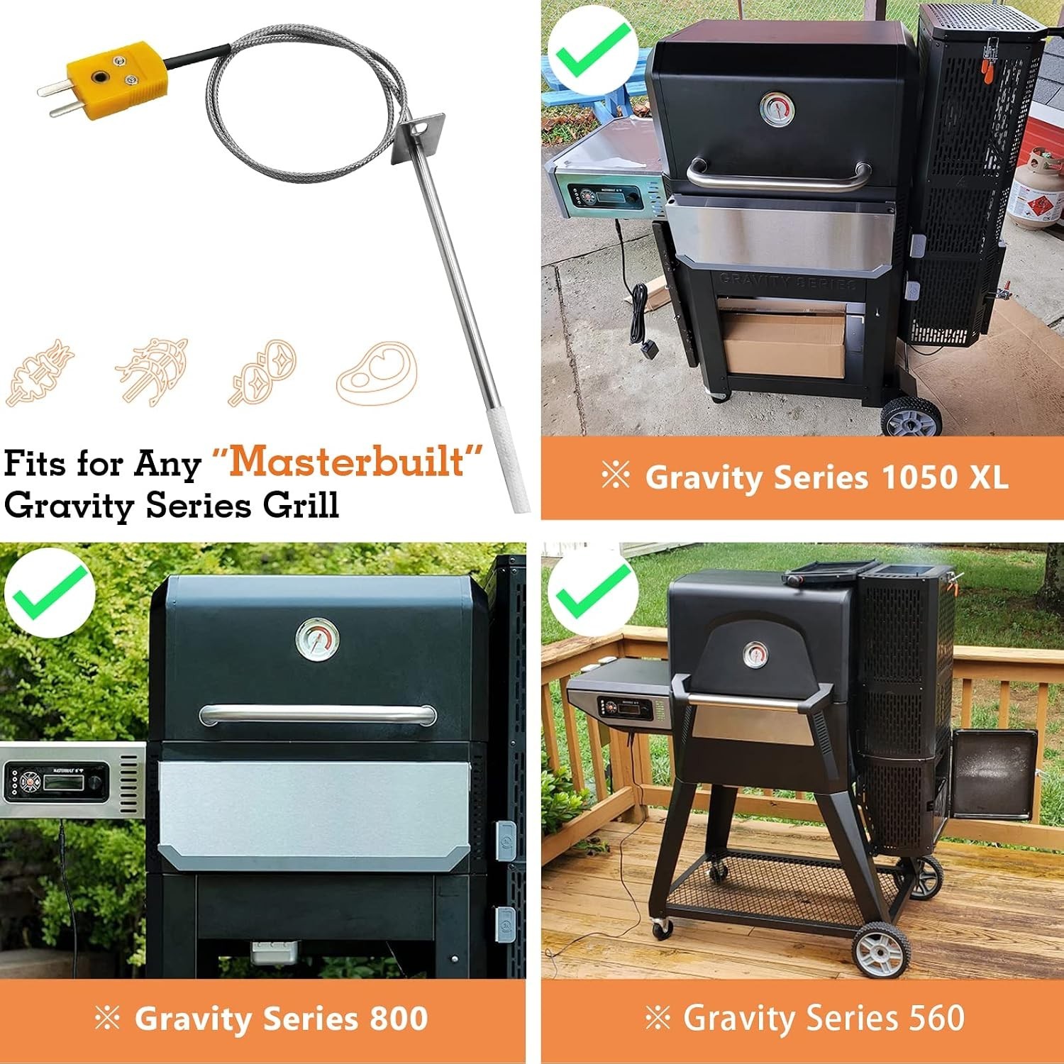 Stainless Steel Temperature Probe for Masterbuilt Grills - Accurate & Reliable