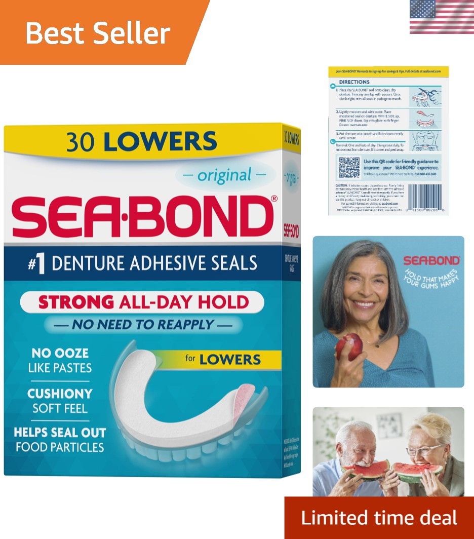 Secure  Lowers Denture Adhesive Seals | 30 Count, Easy Application