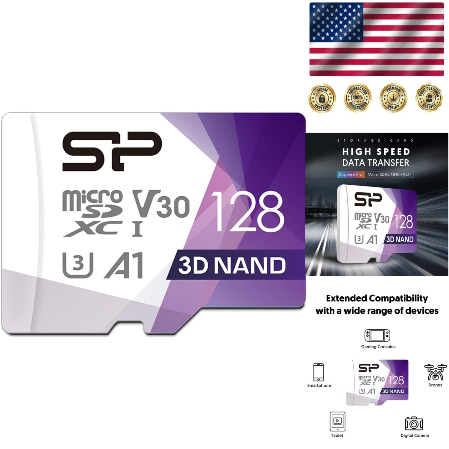 128GB Waterproof Micro SD Card U3 SDXC - Up to 100MB/s for High Quality Videos