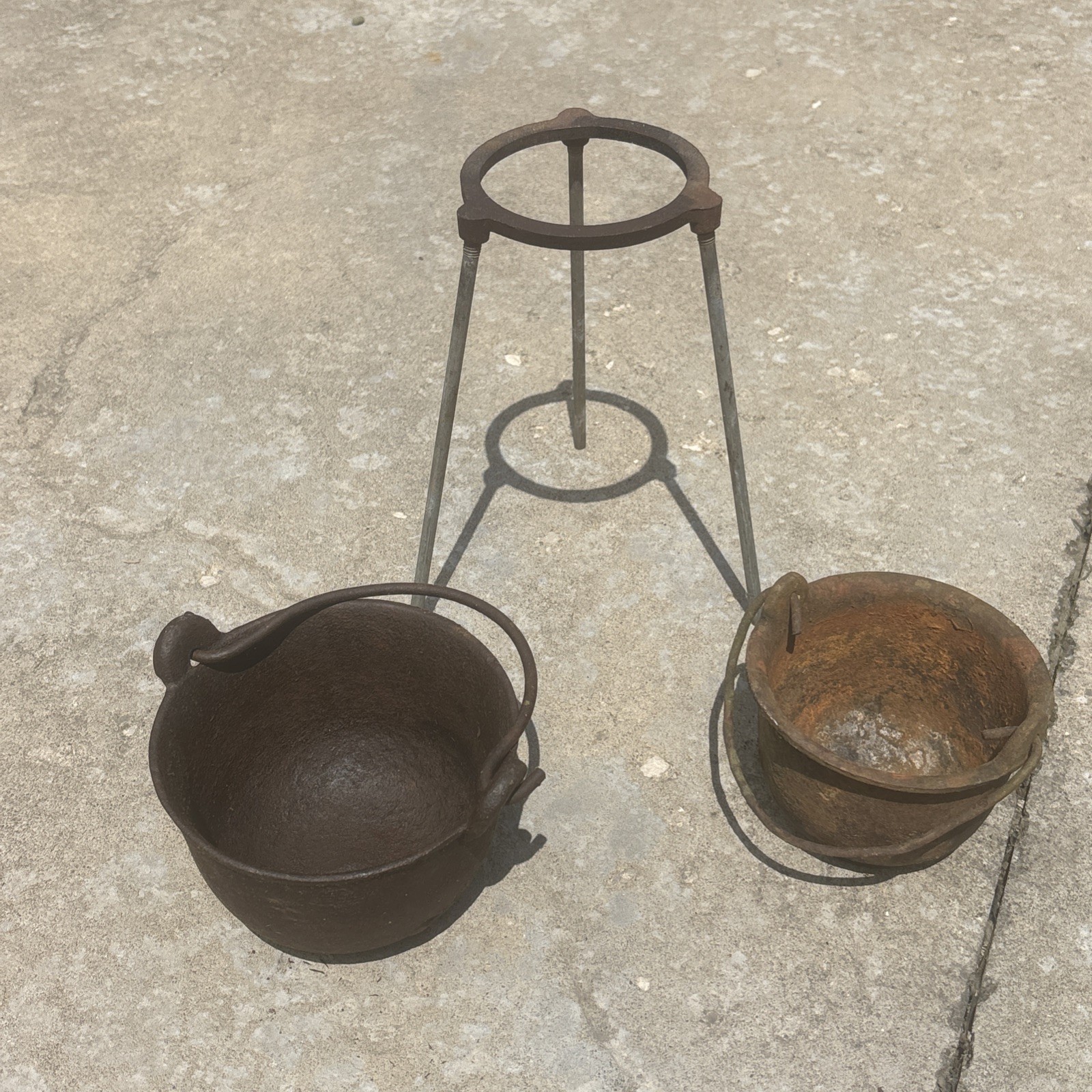 Antique Cast Iron Lead Melting Pots & Stand Lot Prim Bullet Sinker Tools Vintage