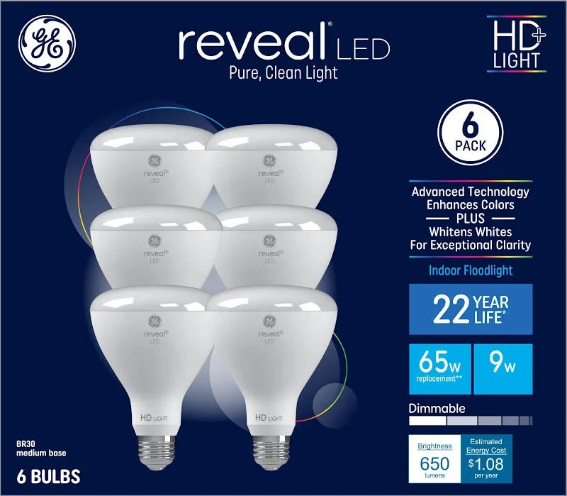 GE Reveal set of 6 Bulbs 65 W Equivalent Dimmable Color-Enhancing R30 LED Light