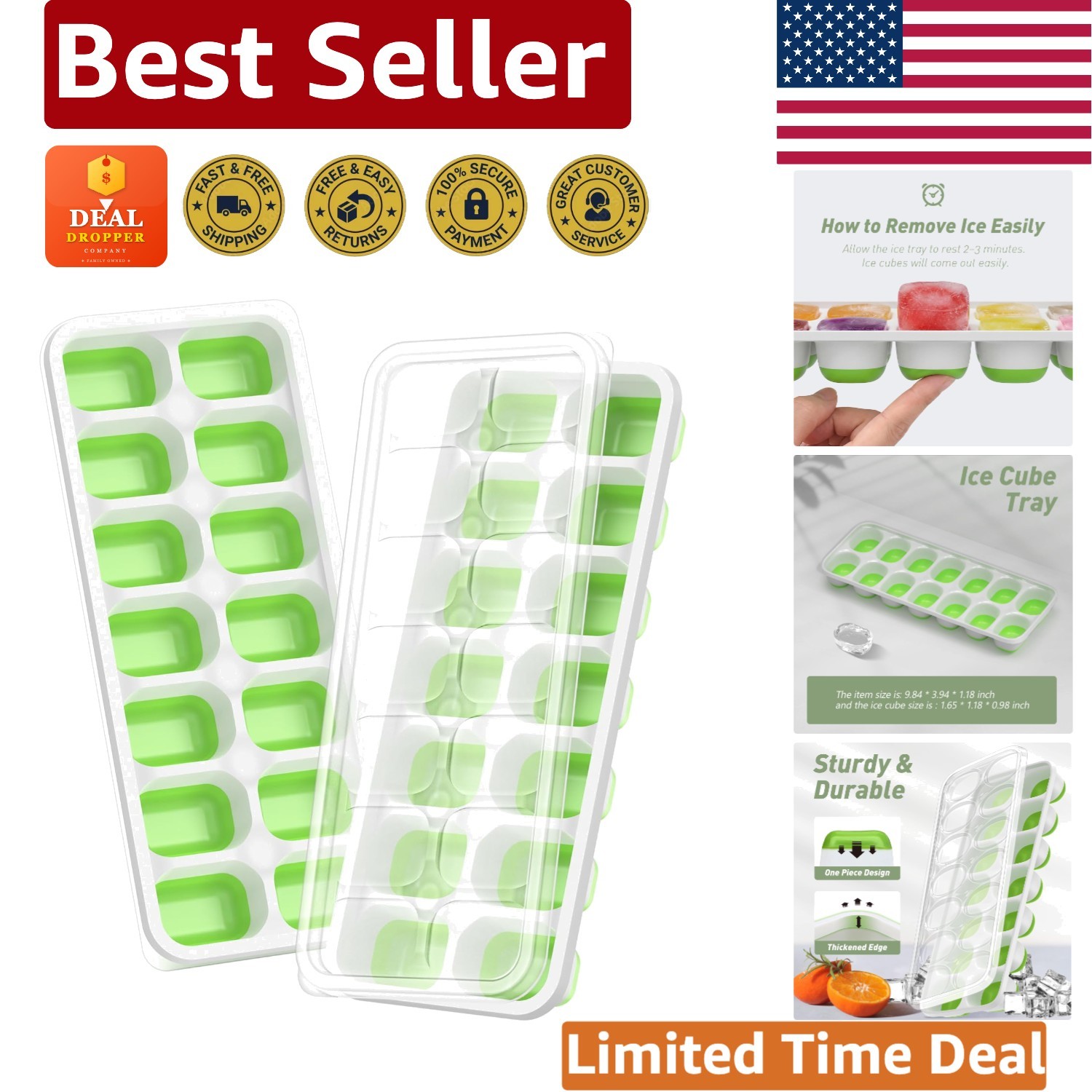 Effortless Ice Production - 2-Pack Stackable Ice Cube Trays for Freezer Use
