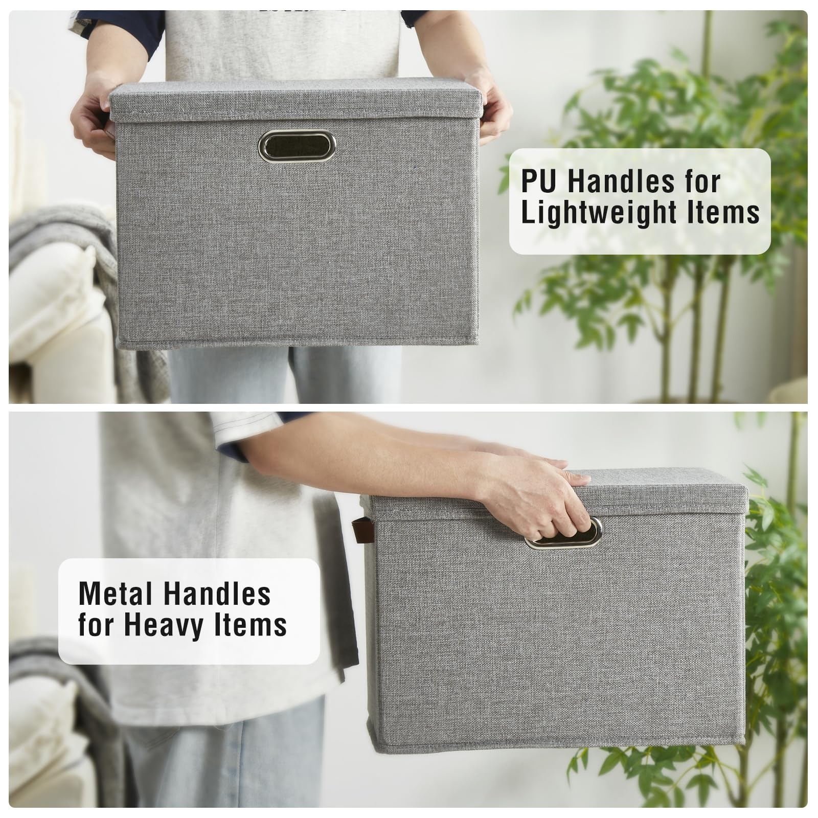 17" Large Collapsible Storage Bins with Lids, Large-17", Gray