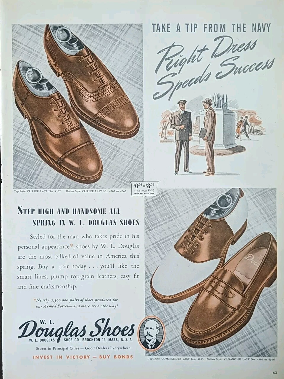 1945 W L Douglas Dress Shoes WW2 Era, Invest In Victory Buy Bonds