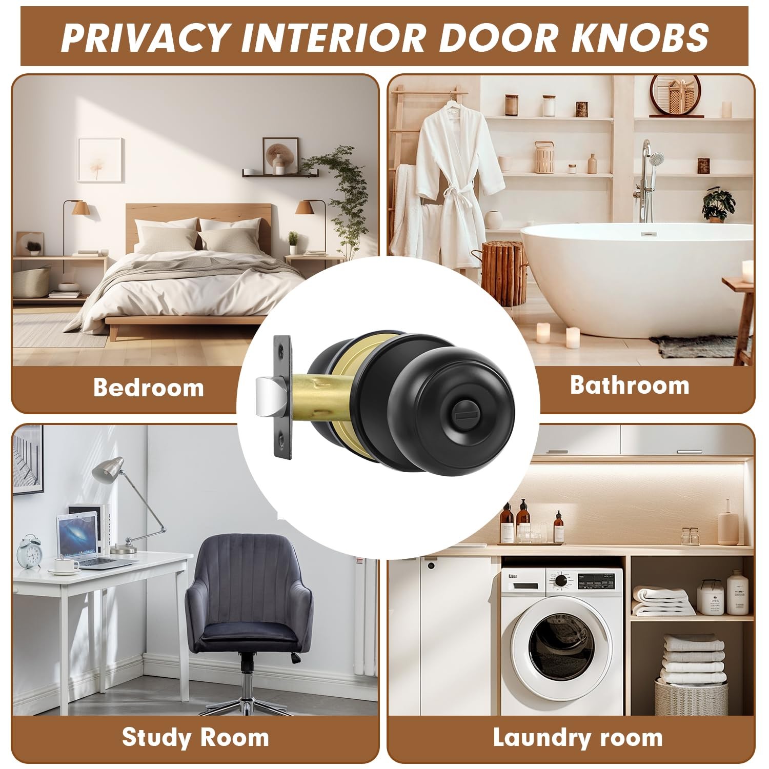 RAZCC Privacy Door Knobs, 10 Pack Matte Black Knobs with 10 Pack,