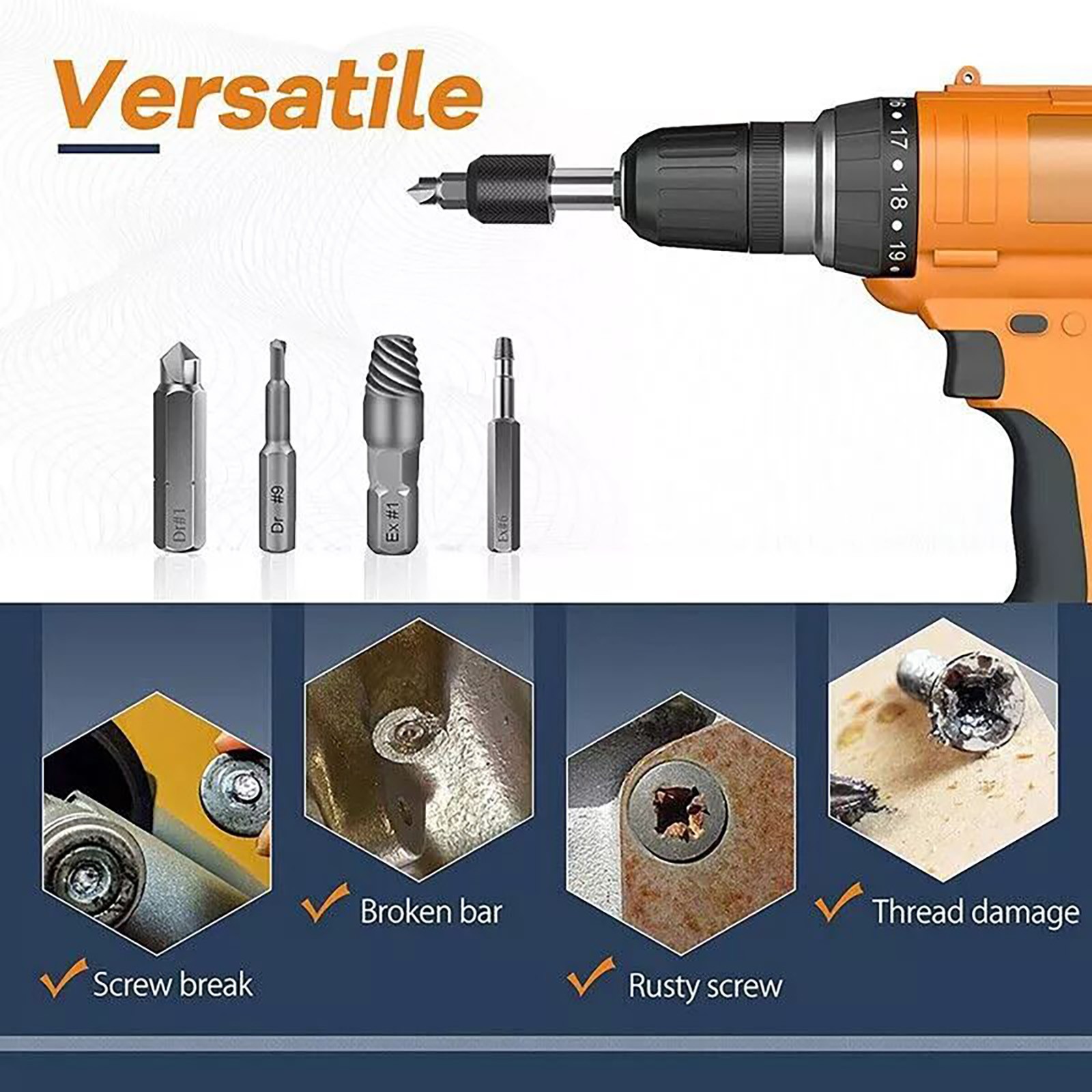 22* Broken Screw Extractor Remover Set Damaged Bolt Easy Out Stripped Drill Bit