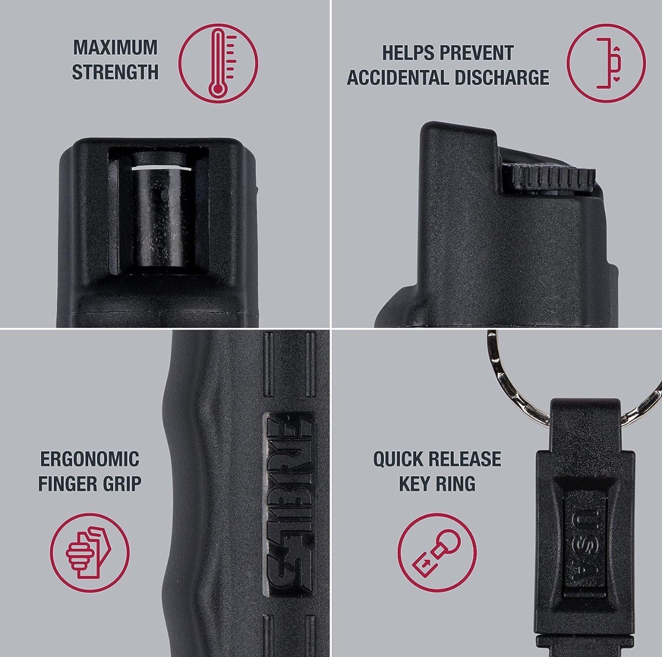 Sabre Pepper Spray with Quick Release Key Ring - Black