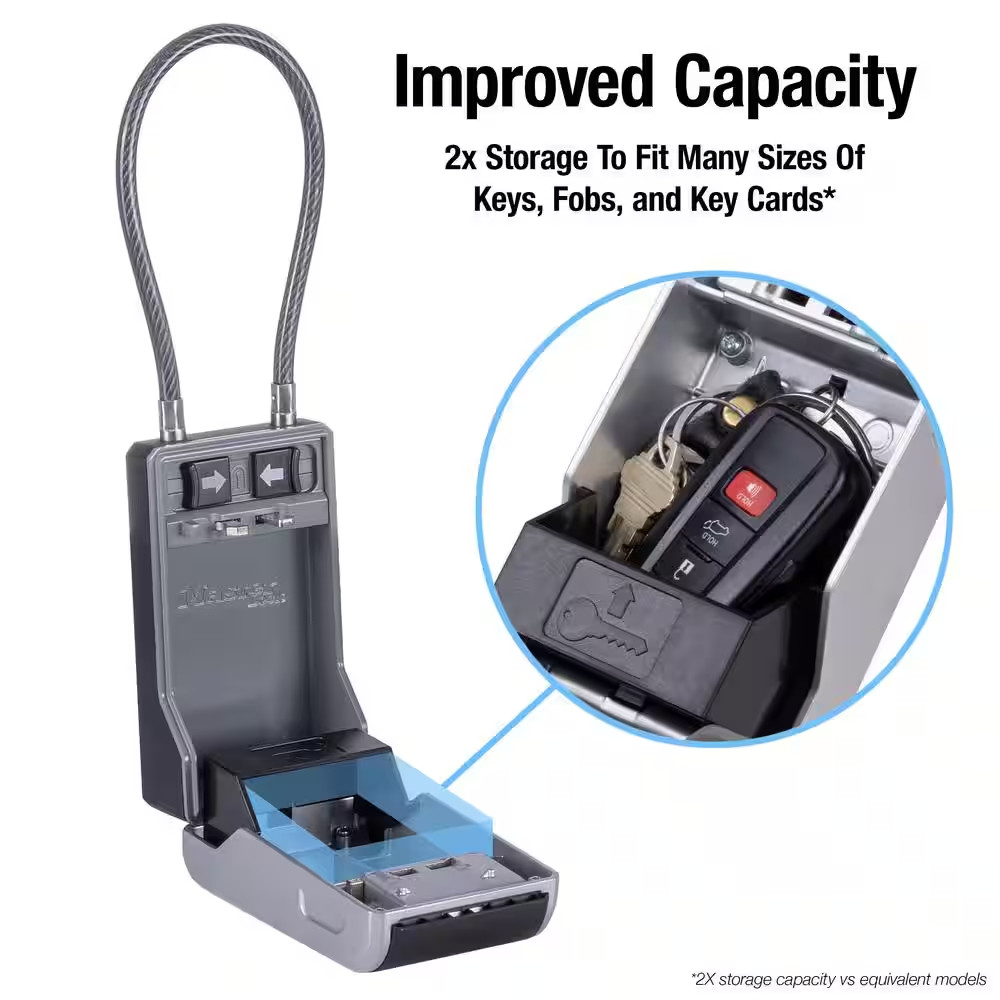 Large Outdoor Lock Box with Combination Dial and Removable Cable