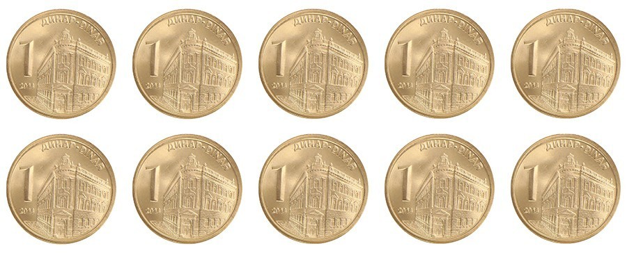 Serbia 1 Dinar, 2011-2024, KM #54, Mint X 10 PCS