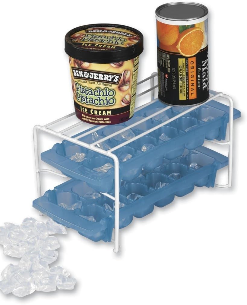Ice Tray Organizer Shelf for Freezer, White Coated Steel Ice Cube Tray Rack, Sta