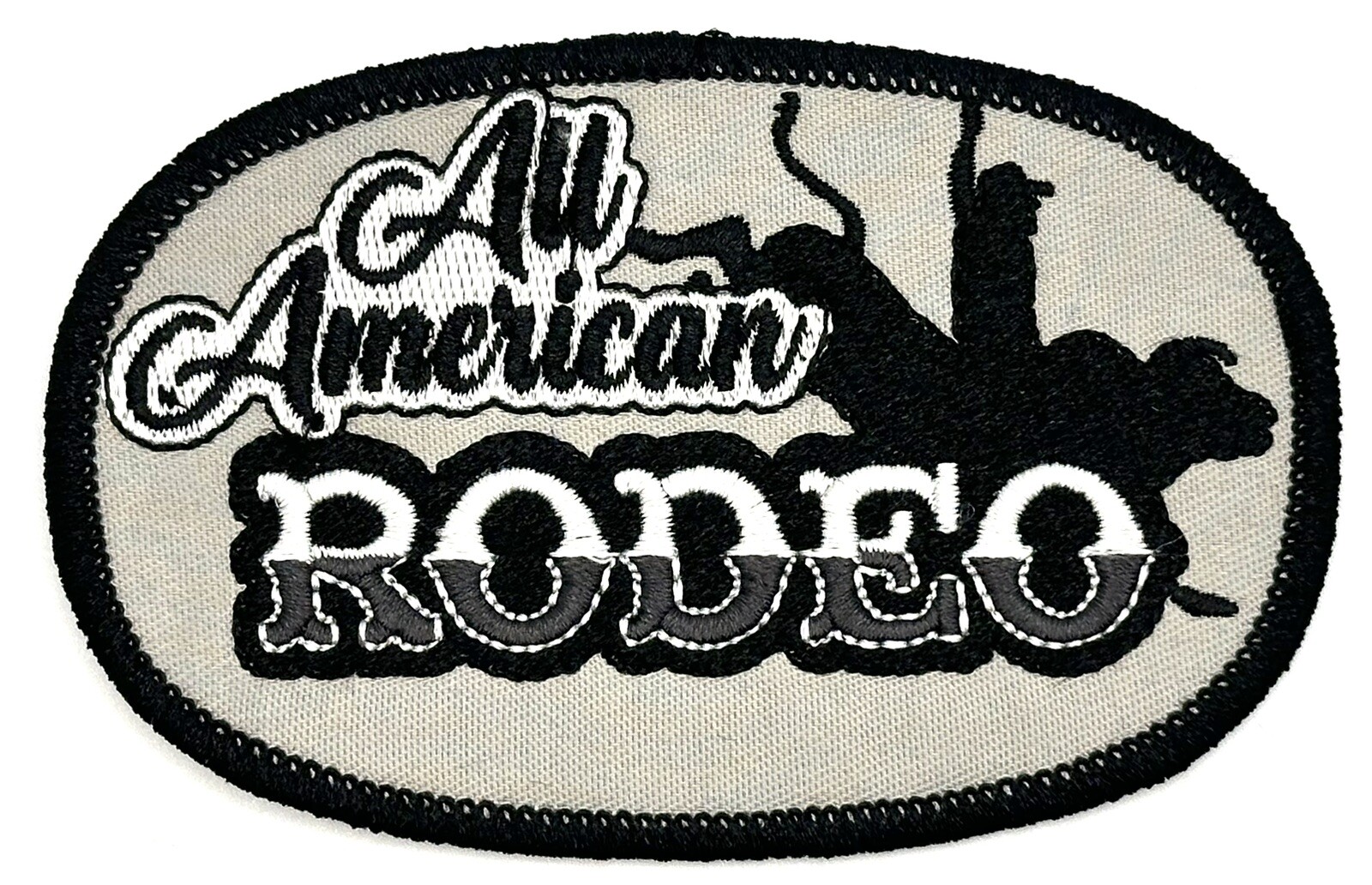 All American Rodeo Gray Racing Cowboy Sew Iron On Hat Patch Retro Vintage Style