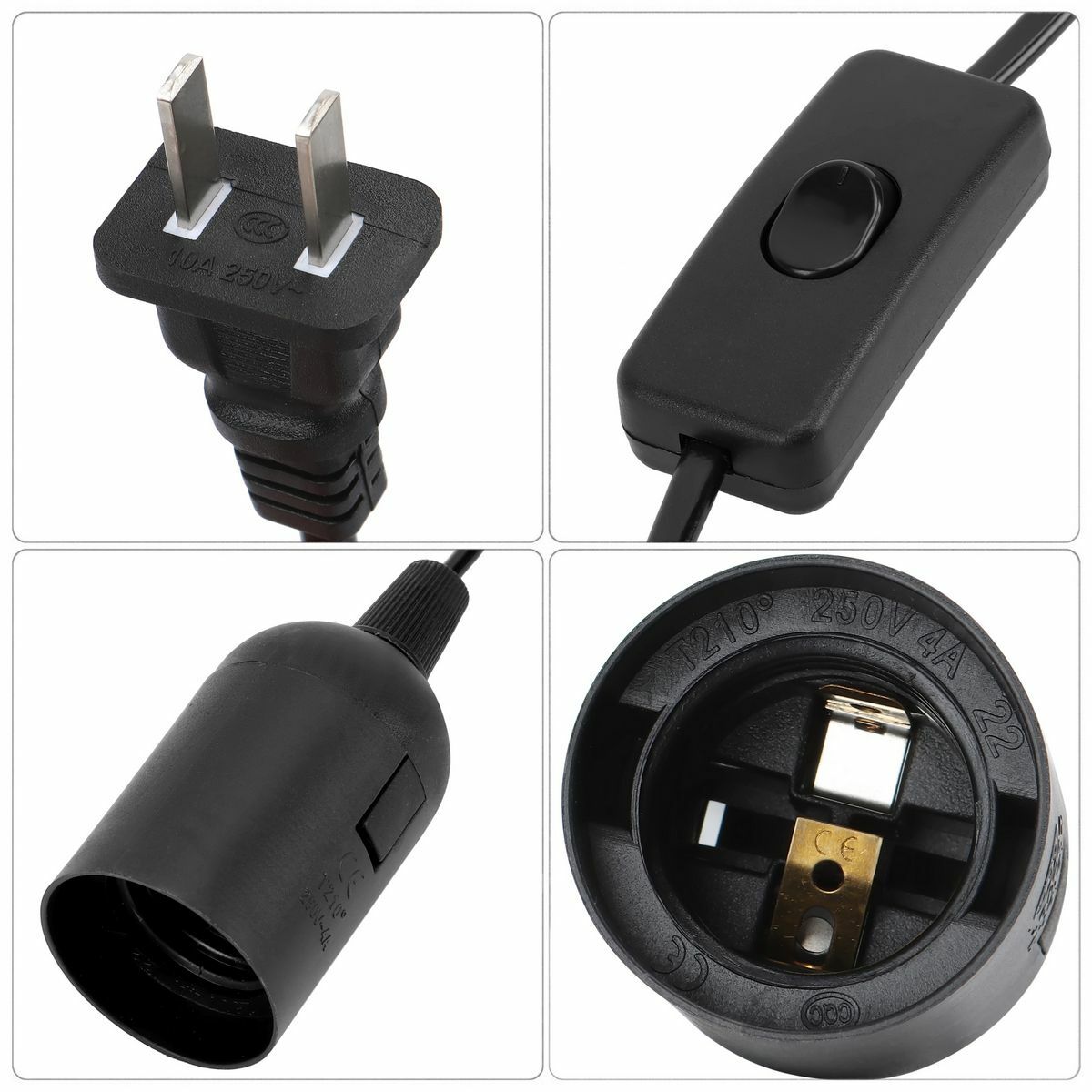 E26 E27 Light Bulb Socket to AC Wall Outlet Plug Adapter On/Off Switch 6 FT Cord
