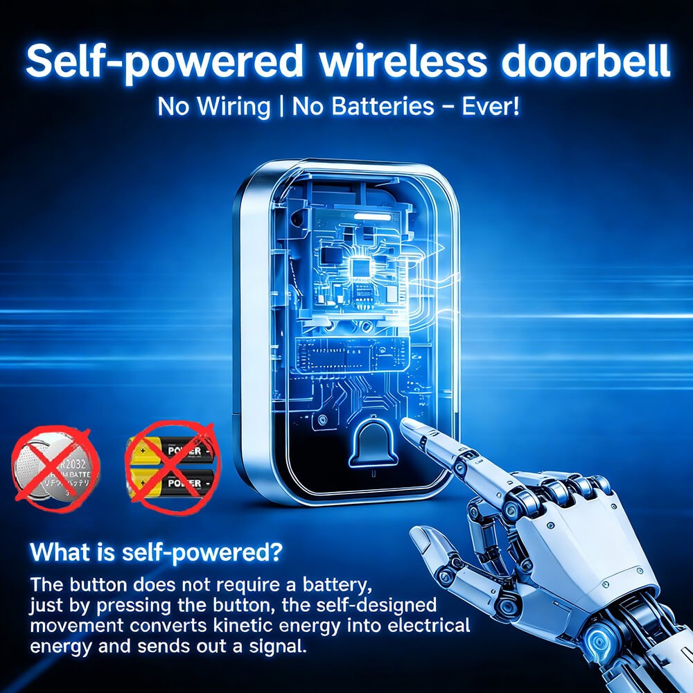 Wireless Doorbell Chime Waterproof Receiver Self-Powered Adjustable Volume 350M