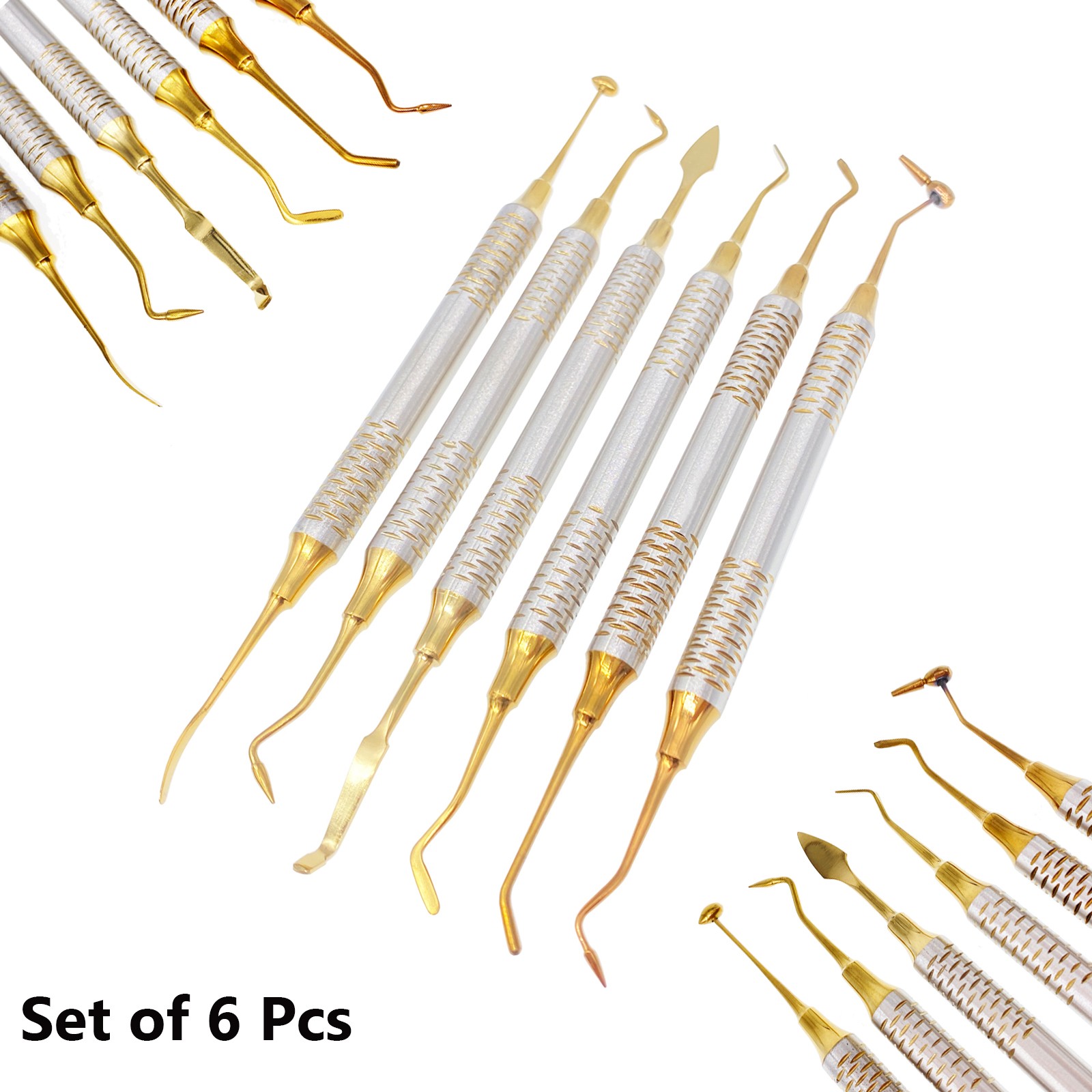 6 Pcs Dental Composite Filling Instrument Gold Coated Restorative Kit