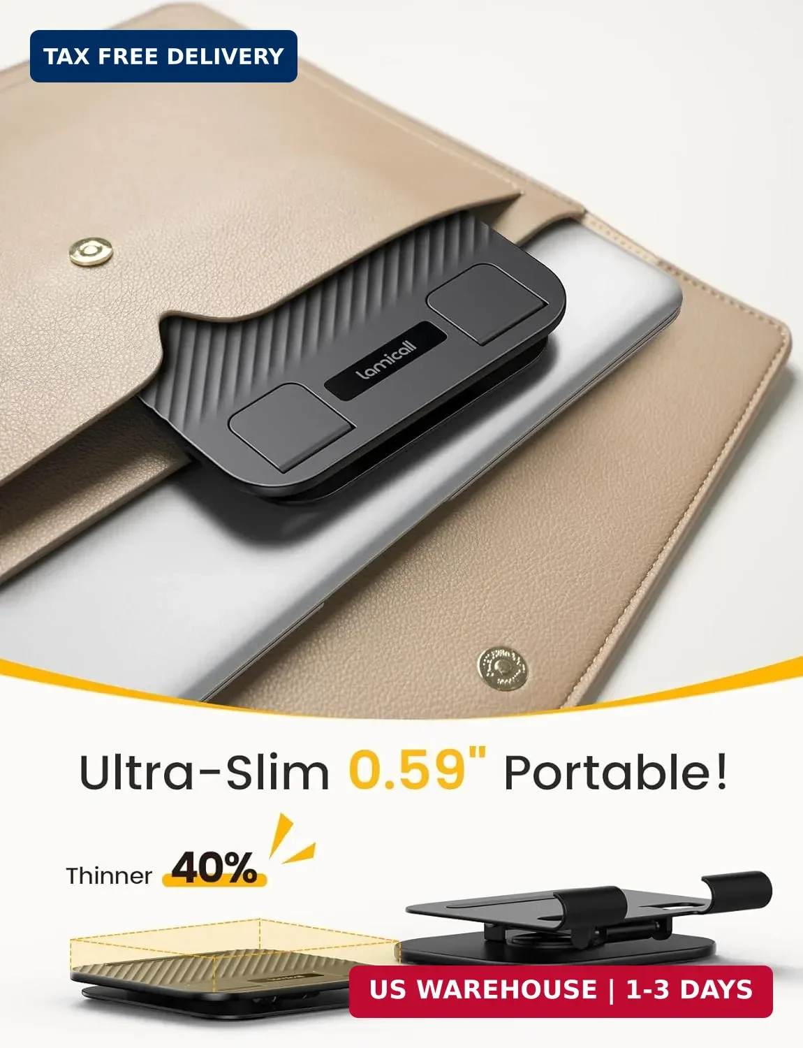 Lamicall Adjustable iPad Stand for Desk - [Ultra-Slim Foldable][360°Rotation Bas