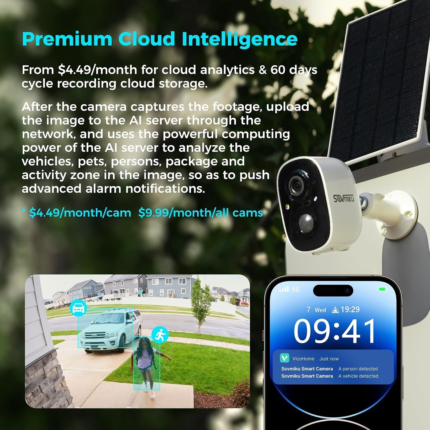 Vicohome 2K Solar Security Camera - 3MP Wireless Outdoor, Battery Powered, Co...