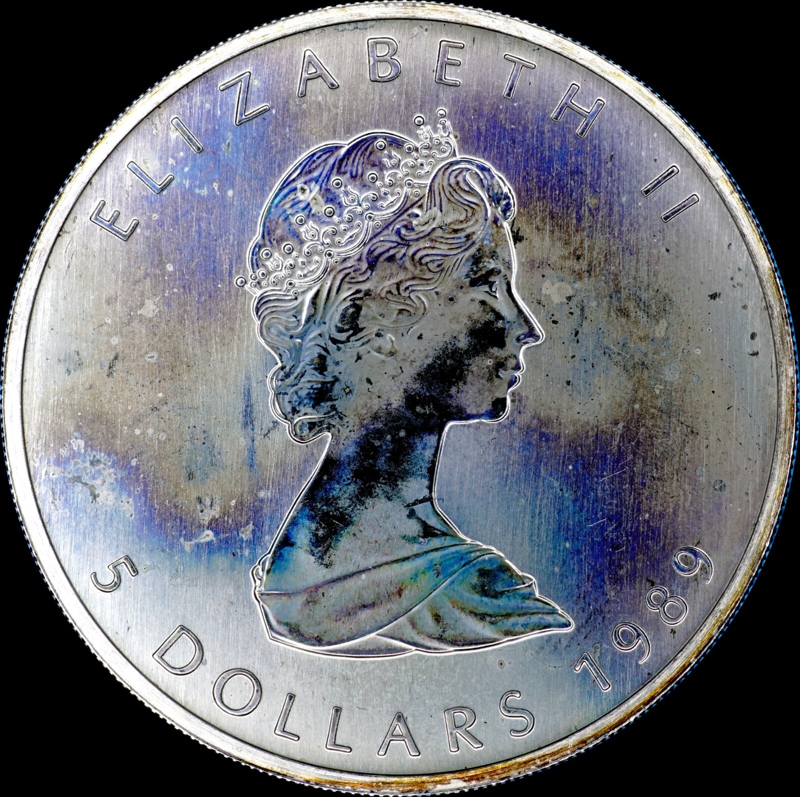 Canada Elizabeth II 5 Dollars 1989 Silver Maple Leaf Proof - Nice Toning!  205