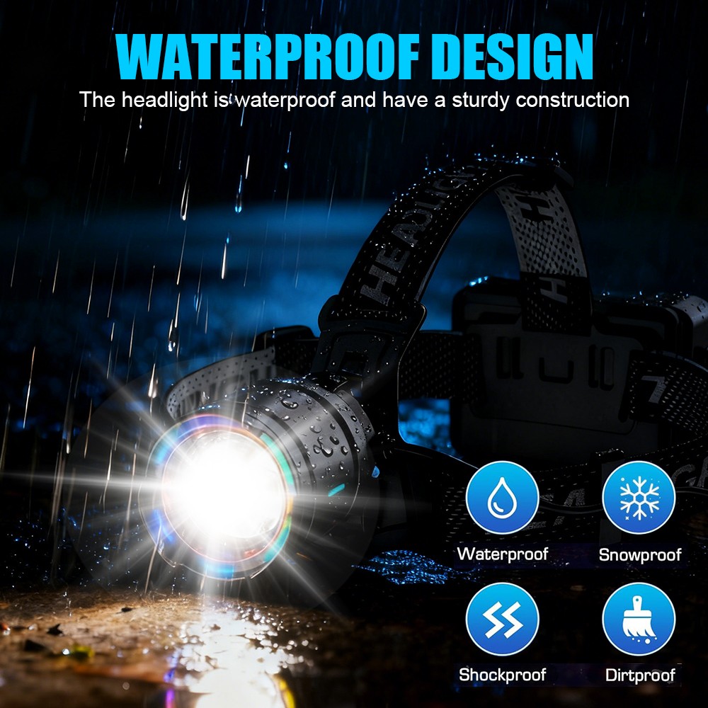25000LM LED HEADLAMP Rechargeable Headlight Zoomable Head Torch Lamp Flashlight