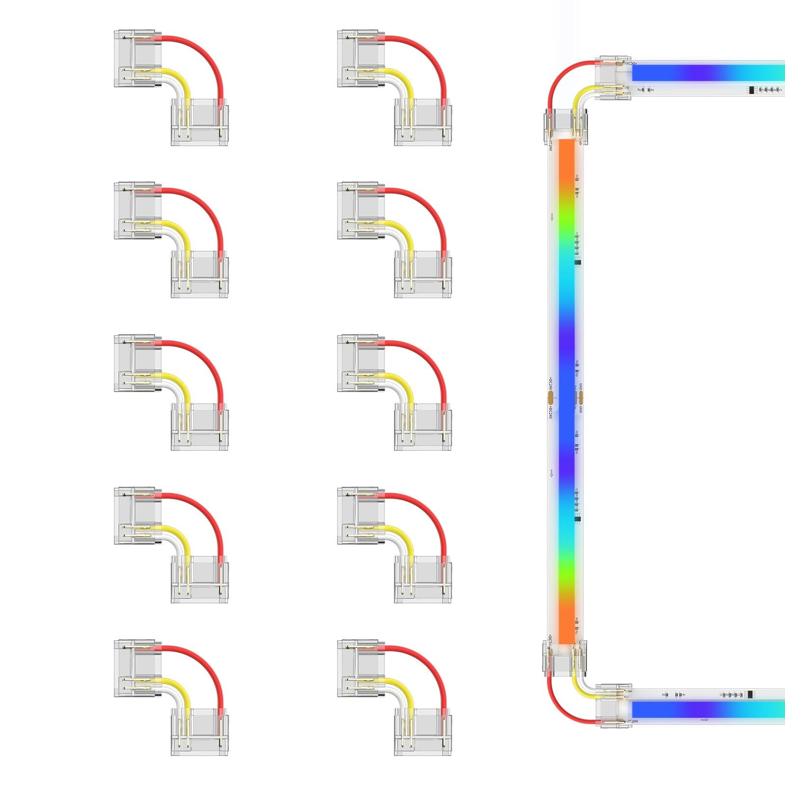 L Shaped Corner LED Strip Connectors 3Pin RGB Solderless Terminal 10 Pack Set