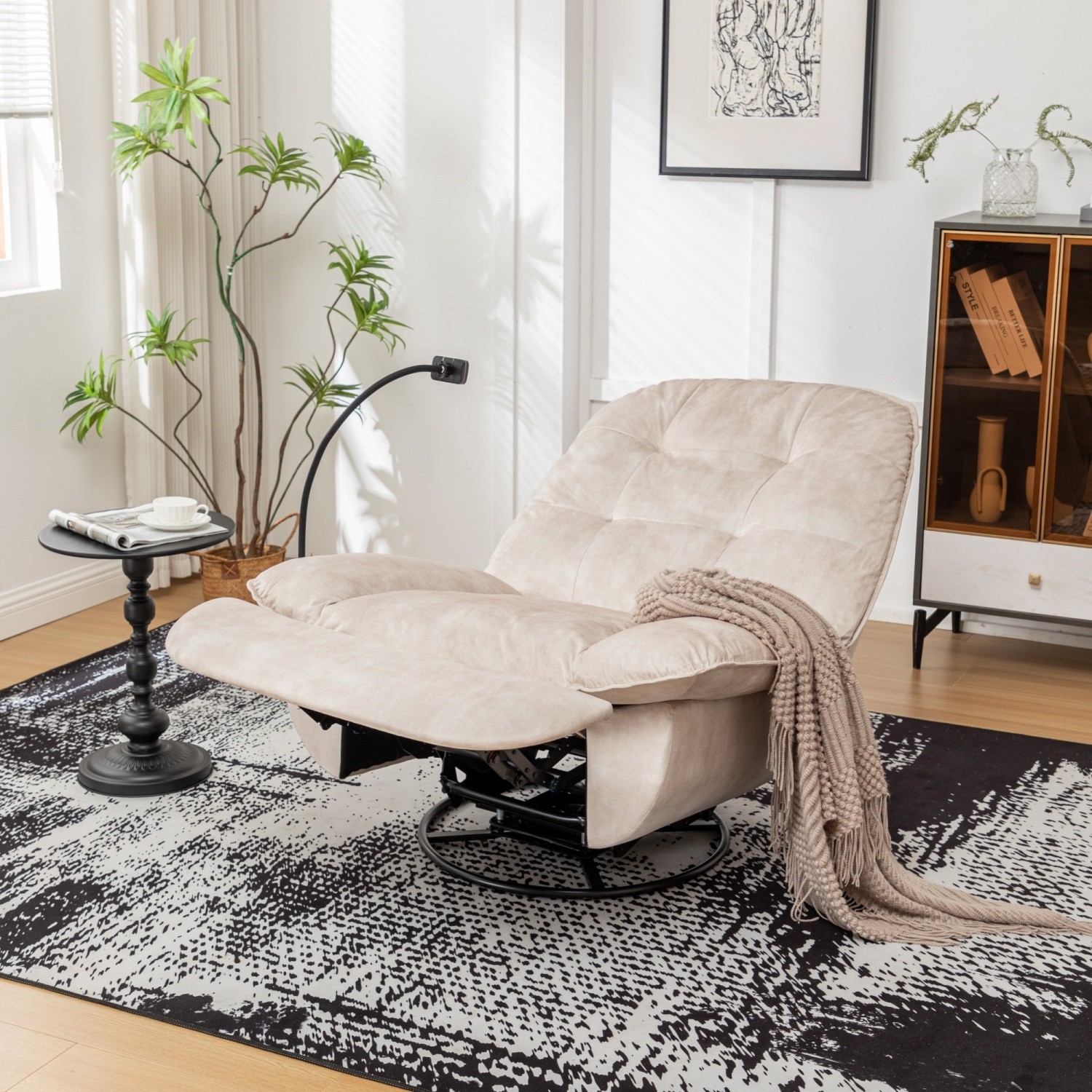 Recliner Chair with Swivel & Glide Velvet Upholstered Lounge Rocker w/ Footrest