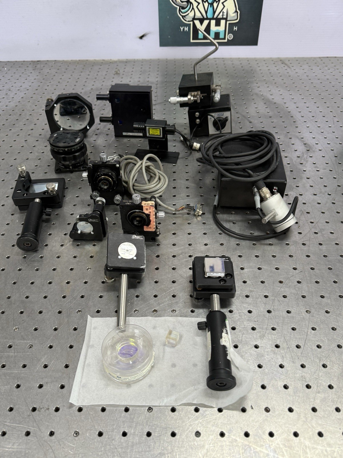 Lot of Newport Optical Lab Parts – Mounts, Optics, Laser, Detector – As-Is