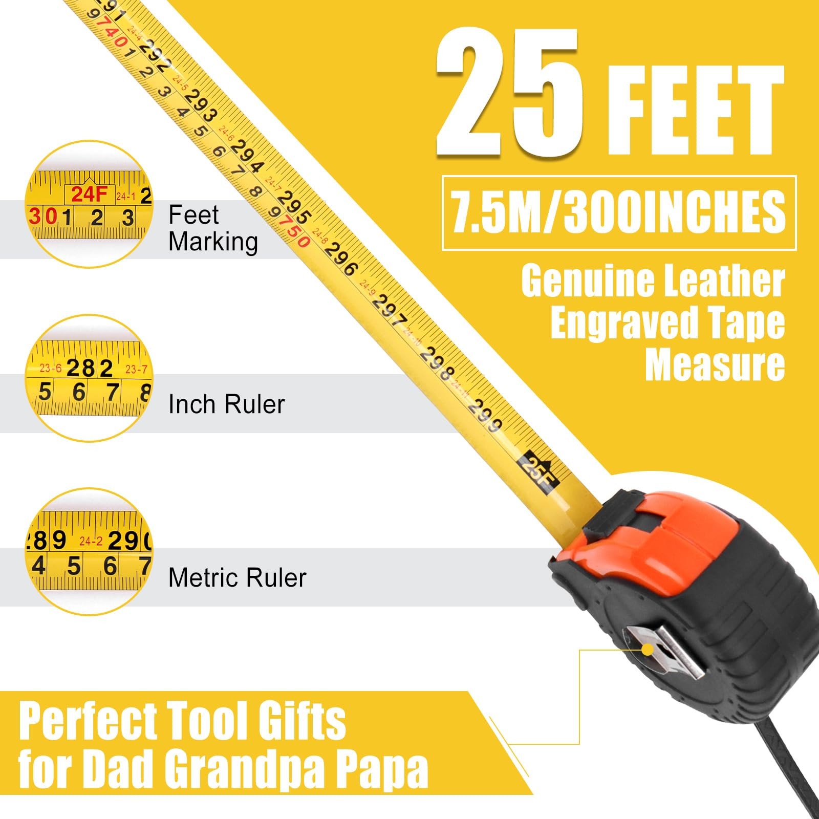 Engraved 25 FT Tape Measure Tool Genuine Leather Papa Gifts from Kids