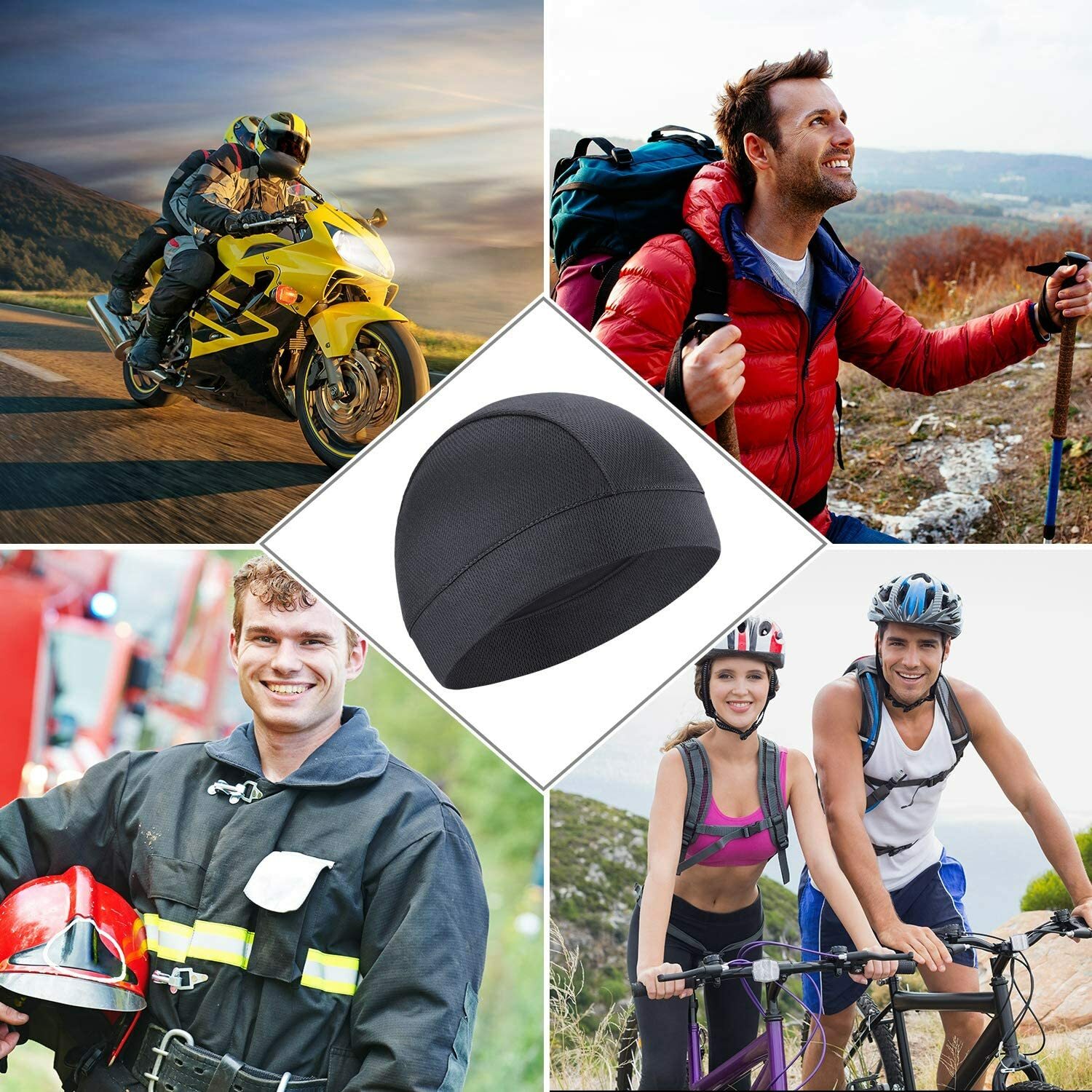 Summer Men Cooling Skull Caps Helmet Liner Beanie Cap Sweat Wicking Cycling Hat