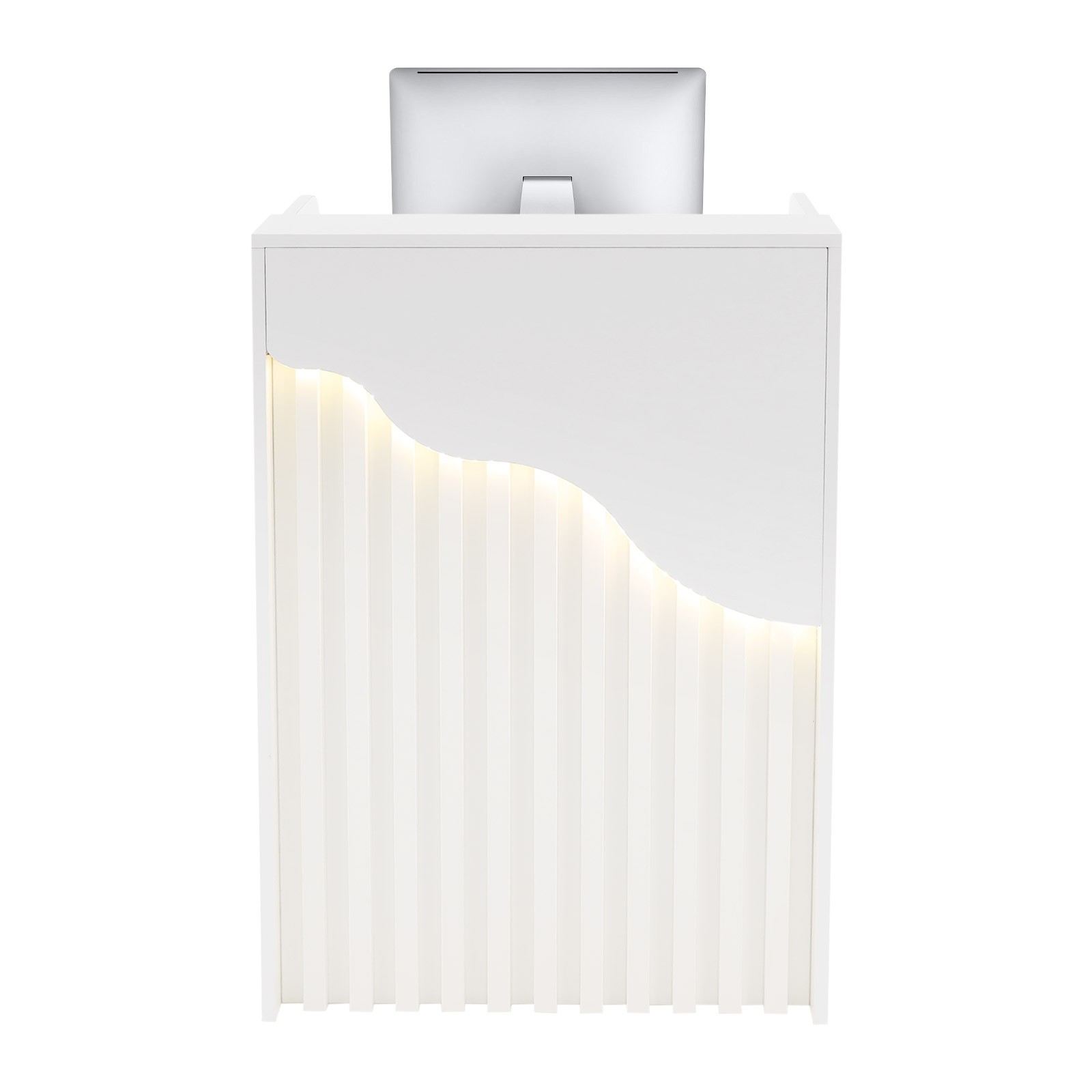 Melamine Reception Desk LED Light Front Counter Checkout Desk with Storage