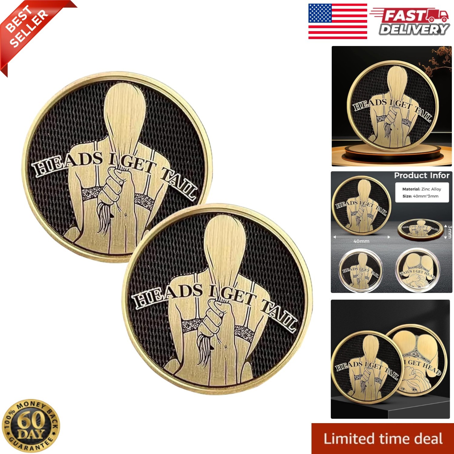 2pcs Heads I Get Tails Coin Funny Decision Coin Couples Humor Prank Gift FAST