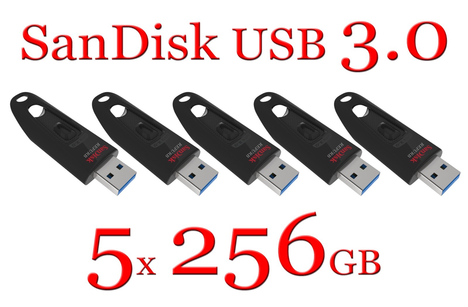 LOT 5x SanDisk 256GB Cruzer Ultra USB 3.0 Flash Drive SDCZ48-256G read 150 MB/s