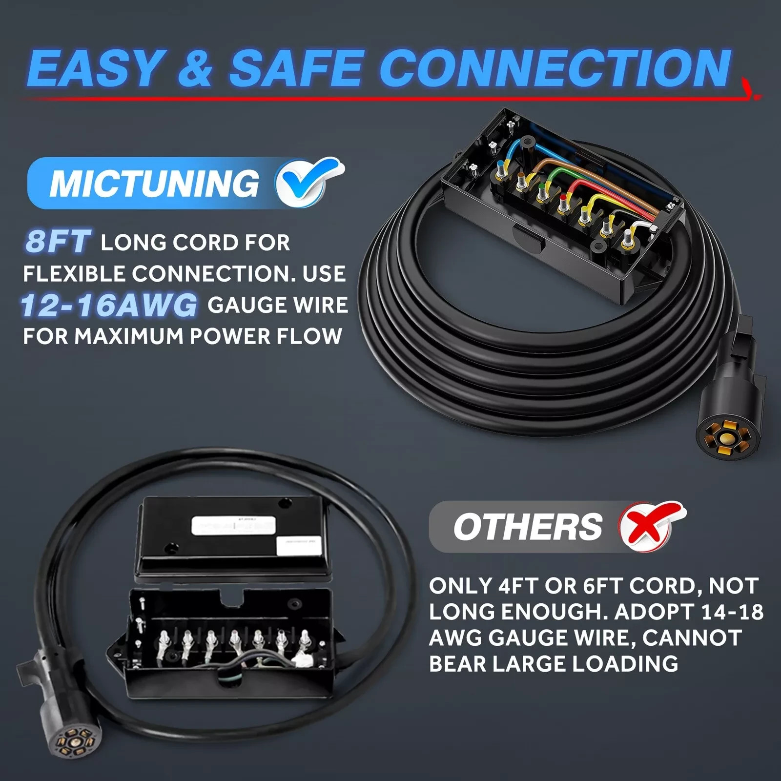 7ft 7 Way Trailer Plug Weatherproof Trailer Wiring Harness
