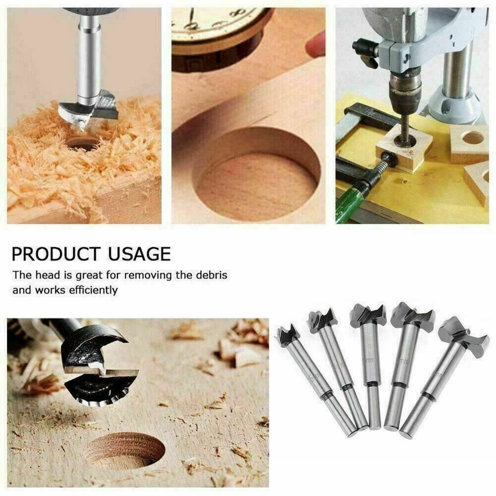 Drill Bit Set - Forstner 5 piece Professional Woodworking Drill Bit Set - New