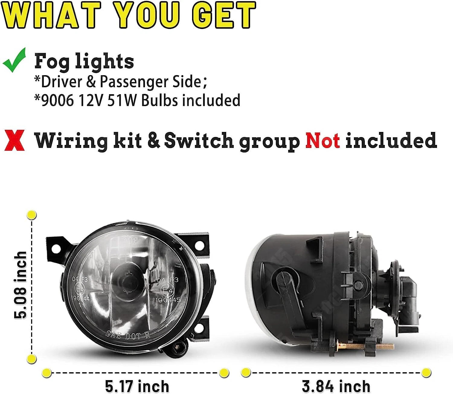 Pair Bumper Fog Light Lamp Replacement for 2006-2009 VW GTI MK5 Clear Lens