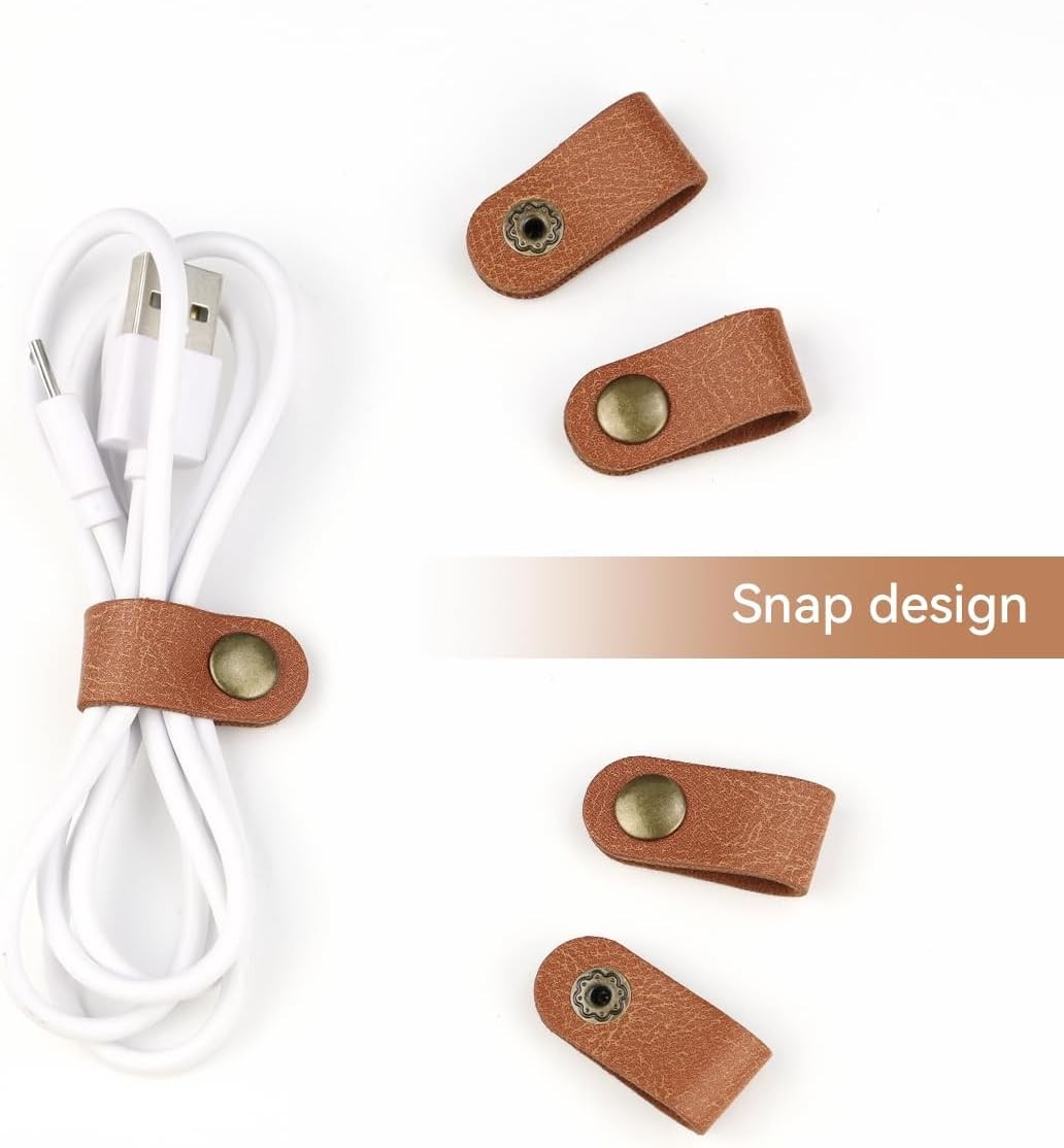 5 Pieces PU Leather Cord Organizer Reusable Cable Keeper for...
