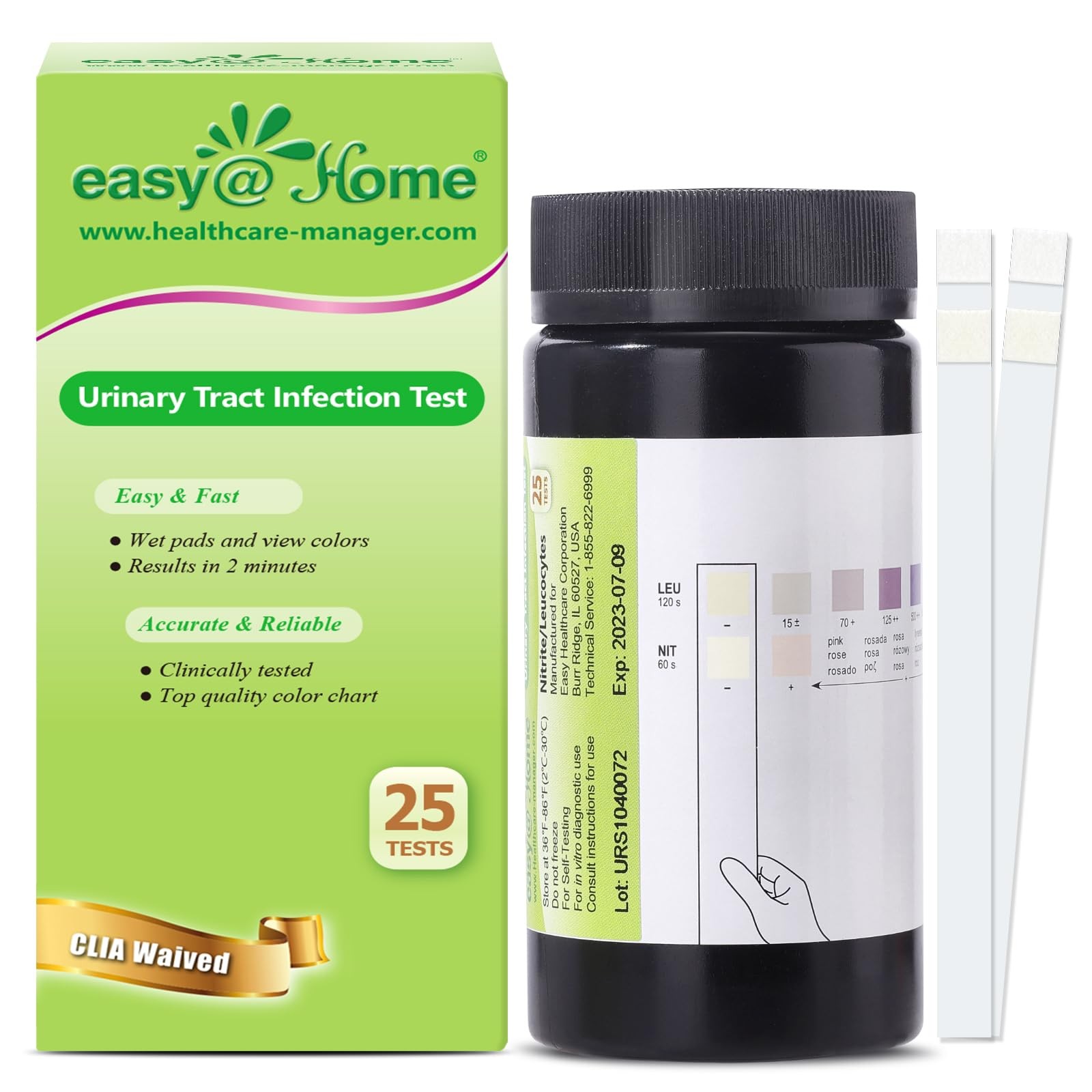 Easy@Home 25 Tests/Bottle Urinary Tract FSA Eligible Infection UTI Test Strips,