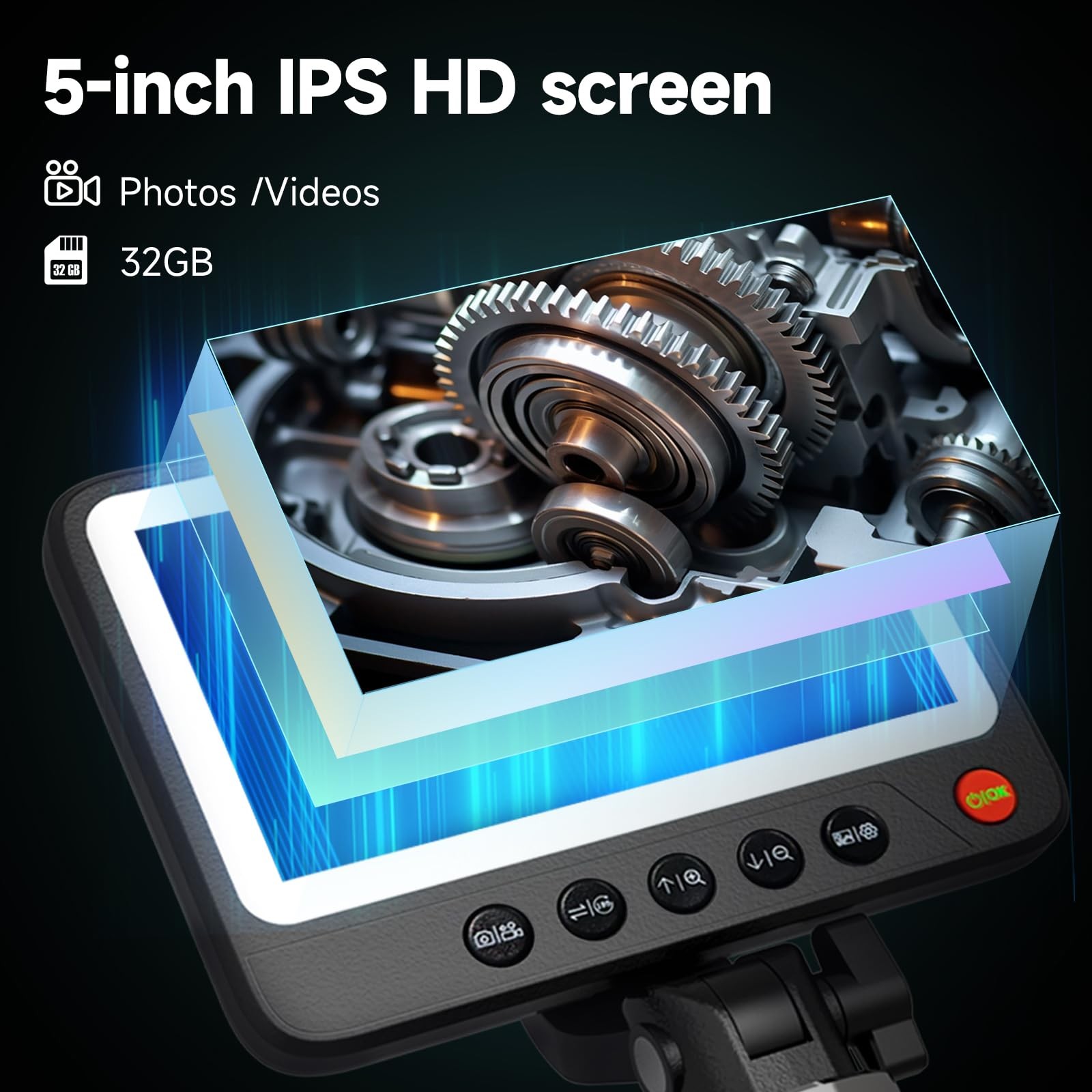 -Way Articulating Endoscope with Light, Industrial Endoscopic with 5" IPS Scr...